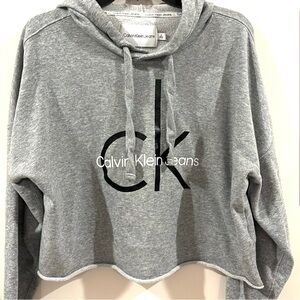 Calvin Klein Gray and Black cut off hoodie top athletic athleisure Sz M